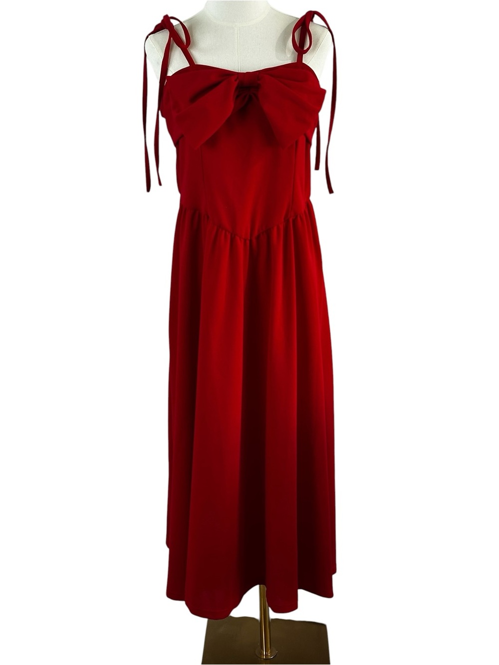 SHEIN Curve Red Bow Tie Strap Midi Dress Flowy Fit OXL New